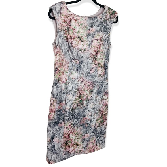 Excellent Kay Unger Metallic Silver Watercolor Floral Dress size 10 - Picture 3 of 8